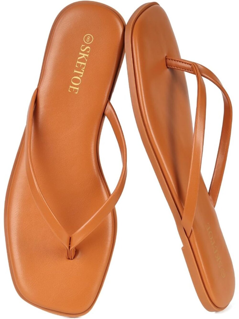 Women's Brown Square Toe Lightweight Thong Slide Slip On Flip Flop Sandal Shoes